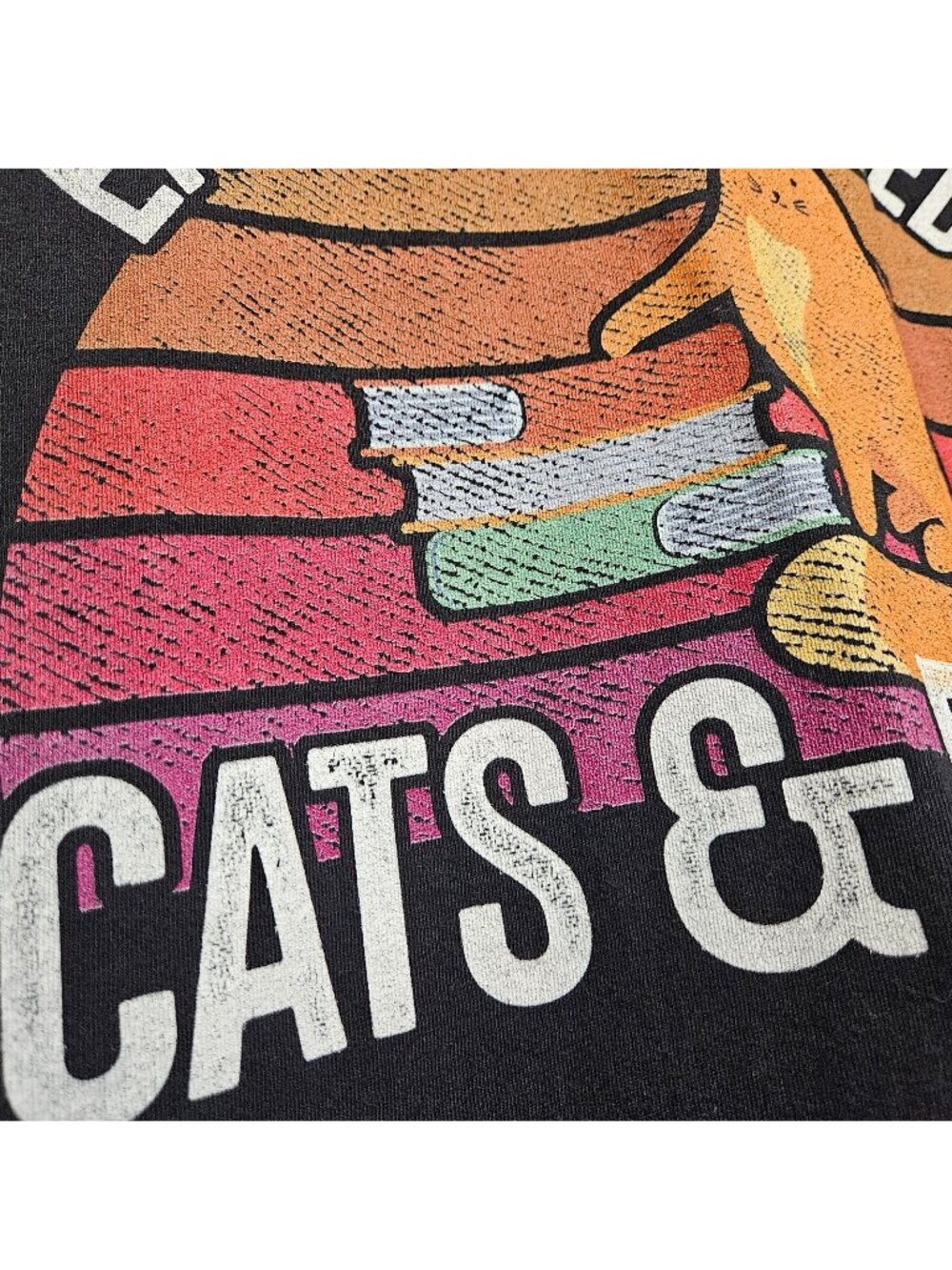 Easily Distracted by Cats & and Books womens large fitted cotton tshirt black - Picture 5 of 9